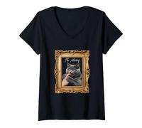 Womens The Mischief Cat Art - Funny Vintage Cat Biting Hand Design V-Neck T-Shirt