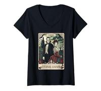 Womens The Monster Frankenstein and Bride Lovers Tarot Card V-Neck T-Shirt