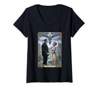 Womens The Monster Frankenstein and Bride Lovers Tarot Card V-Neck T-Shirt