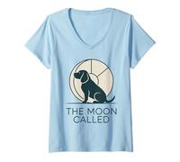 Women's THE Moon Called Beagle Basset Hound Canine Moon Pet V-Neck T-Shirt