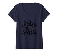 Women's The Moon Knows All My Secrets Celestial Vibes V-Neck T-Shirt