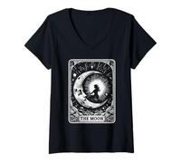 Womens The Moon Tarot Card Vintage Celestial Mystical Design V-Neck T-Shirt