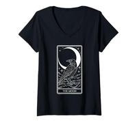 Womens The Moon Tarot - Mystical Raven Celestial Art V4 V-Neck T-Shirt