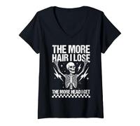 Women's The More Hair I Lose The More Head I Get Vintage Skeleton V-Neck T-Shirt