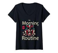 Womens The Morning Routine - Gothic Vampire Coffee Ritual Skeletons V-Neck T-Shirt