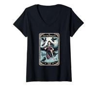 Womens The Morrigan Celtic Goddess Warrior Crow Queen Tarot V-Neck T-Shirt