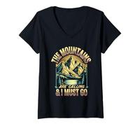 Womens The Mountains are Calling and I Must Go Quote V-Neck T-Shirt