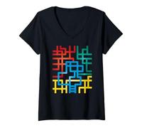 Womens The Multicolor Gradient Geometric Patterns V-Neck T-Shirt