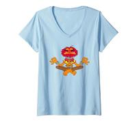 Women's The Muppets Animal Meditating V-Neck T-Shirt, Baby Blue, Medium