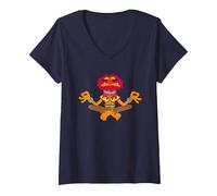 Women's The Muppets Animal Meditating V-Neck T-Shirt, Navy Blue, Large