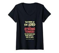 Womens The Name of The Lord is A Strong Tower Proverbs 18 10 V-Neck T-Shirt