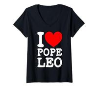 Womens The New Pope Leo XIV I Love Pope Leo I (Heart) Pope Leo V-Neck T-Shirt