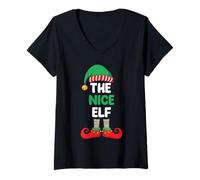Womens The Nice Elf Shirt Funny Christmas Naughty or Nice Pajama V-Neck T-Shirt