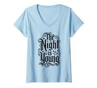 Women's The Night is Young Gothic Spooky Halloween Design V-Neck T-Shirt