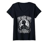 Women's The Night Shift No Sun No Management Nurse Humor V-Neck T-Shirt