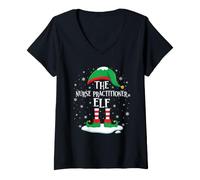 Women's The Nurse Practitioner Elf Christmas Family Matching Group V-Neck T-Shirt