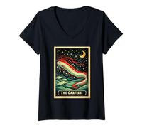 Women's The Oarfish Tarot Card Crescent Moon Celestial Stars Cool V-Neck T-Shirt