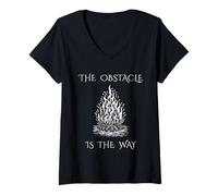 Women's The Obstacle is The Way Fire Marcus Aurelius Resilience V-Neck T-Shirt