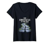Womens The Obstacle is The Way Stoic Quote Path Art V-Neck T-Shirt