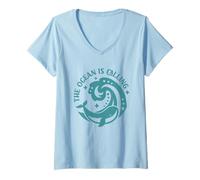 Womens The Ocean Is Calling - Marine Adventure Whale V-Neck T-Shirt