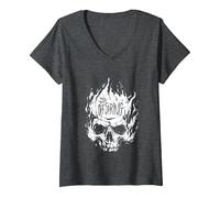 Women's The Offspring Official White Skull Logo V-Neck T-Shirt, Dark Heather Grey, Small