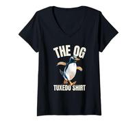 Womens The OG Tuxedo Funny Penguin V-Neck T-Shirt