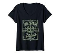 Women's The Oldest Sibling I Make The Rules Vintage Crest V-Neck T-Shirt