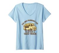 Womens The Only Running I Do is After A Taco Truck Funny Graphic V-Neck T-Shirt