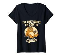 Womens The Only Squat I'm Doin' is Diddly Lazy Gym Cat Ironic V-Neck T-Shirt
