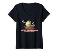 Women's The only Squat I'm Doing is Diddly- Frog on Stump with Tea V-Neck T-Shirt