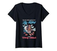 Womens The Only Thing Faster Than My Skiing is My Witchy Attitude V-Neck T-Shirt