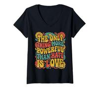 Women's The Only Thing More Powerful Than Hate is Love Cute Unity V-Neck T-Shirt