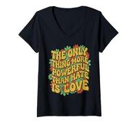 Women's The Only Thing More Powerful Than Hate is Love Cute Unity V-Neck T-Shirt