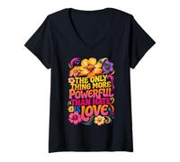 Women's The Only Thing More Powerful Than Hate is Love Floral Retro V-Neck T-Shirt