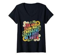 Women's The Only Thing More Powerful Than Hate is Love Retro Boho V-Neck T-Shirt