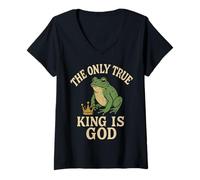 Womens The Only True King is God - Fun Frog Design V-Neck T-Shirt