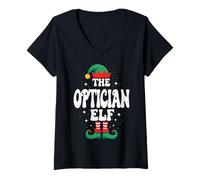 Women's The Optician Elf Funny Christmas Matching Family Group V-Neck T-Shirt