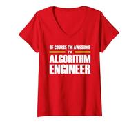 Women's The Original Awesome Algorithm Engineer V-Neck T-Shirt, Red, Medium