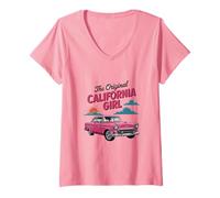 Womens The Original California Girl Cute Pink Girly California Palm V-Neck T-Shirt
