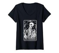 Womens The Overthinker Skeleton Tarot Card Design V-Neck T-Shirt
