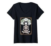 Womens The Overthinker Skeleton Tarot Meditation Anxiety Skull V-Neck T-Shirt