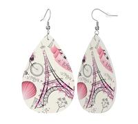 Womens The Paris Tower and a Bicycle Print Leather Earrings Teardrop Dangle Earrings Jewelry Outfits Accessories