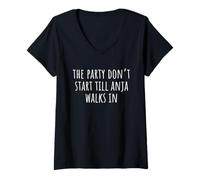 Womens The Party Don’t Start Till Anja Walks in V-Neck T-Shirt