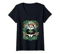 Womens The Peaceful Harmony of a Panda and Indoor Greenery V-Neck T-Shirt