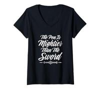 Womens The Pen is Mightier Than The Sword V-Neck T-Shirt