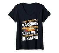 Womens The Perfect Marriage Blind Wife Deaf Husband V-Neck T-Shirt