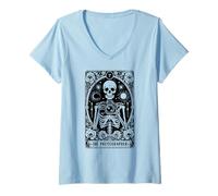 Womens The Photographer Tarot Card, Skeleton Photography Camera V-Neck T-Shirt