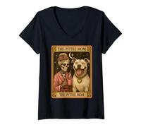 Womens The Pittie Mom Tarot Card Cute Pit Bull Smiling Pitbull Mama V-Neck T-Shirt