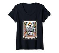 Womens The Plant Lover Skeleton Tarot Garden Witch Gift V-Neck T-Shirt