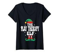 Womens The Play Therapy Elf Funny Christmas Matching Family Group V-Neck T-Shirt